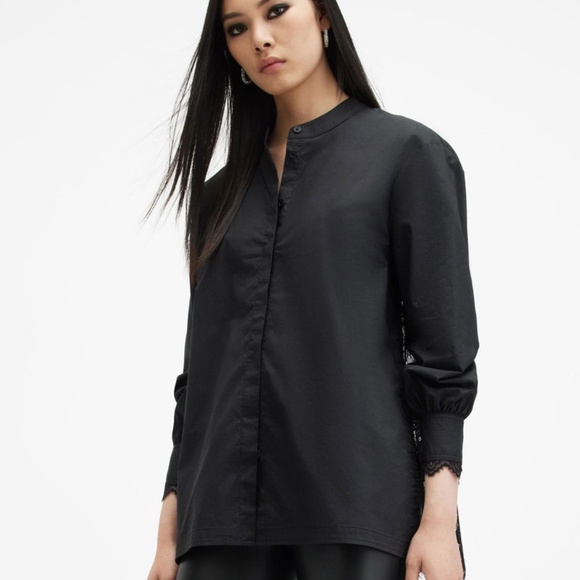 ALLSAINTS Ethel Cotton Blouse in Black Size 6 - Picture 10 of 11